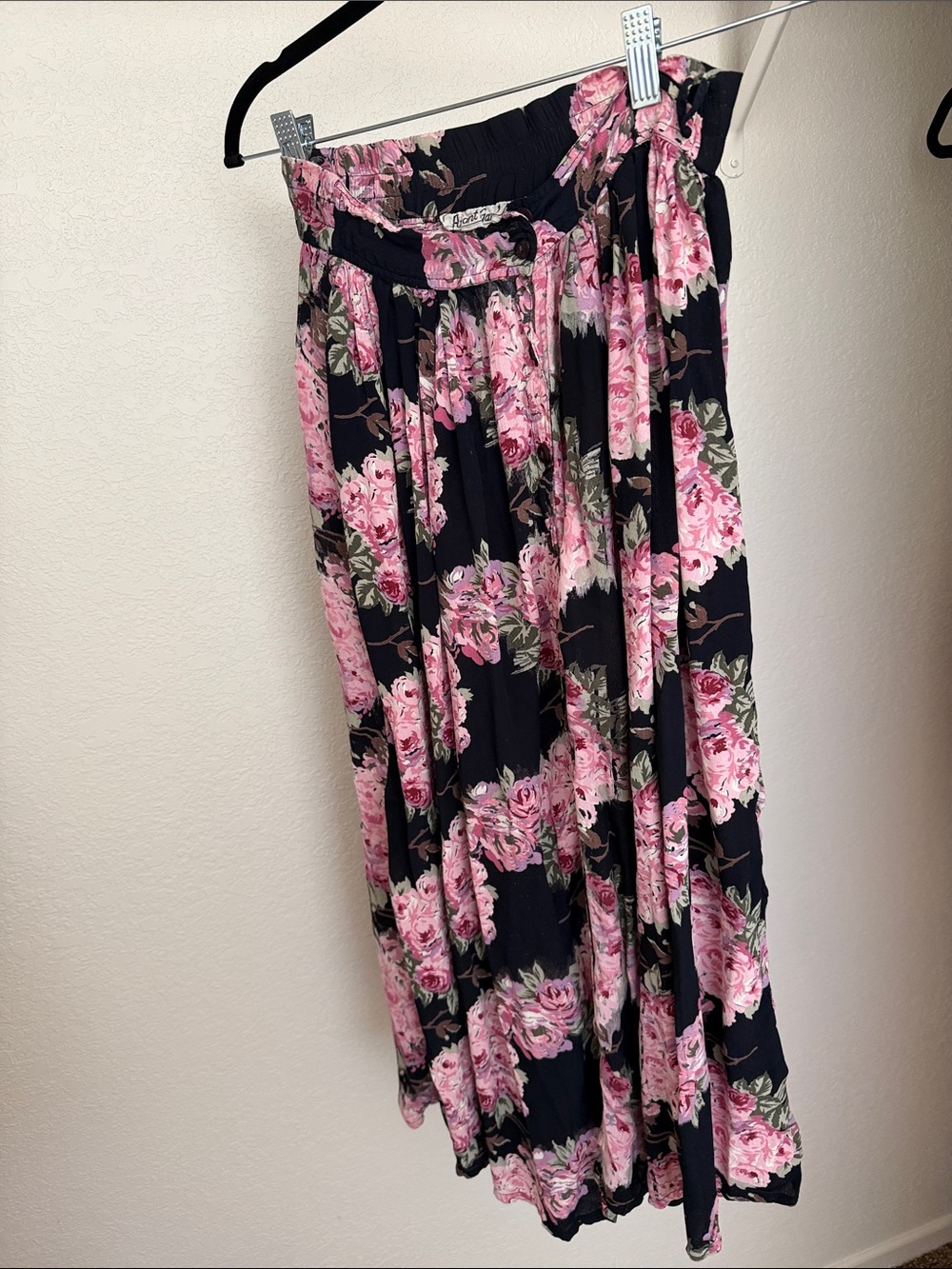 Vintage Floral Maxi Skirt - Pink Floral on Navy